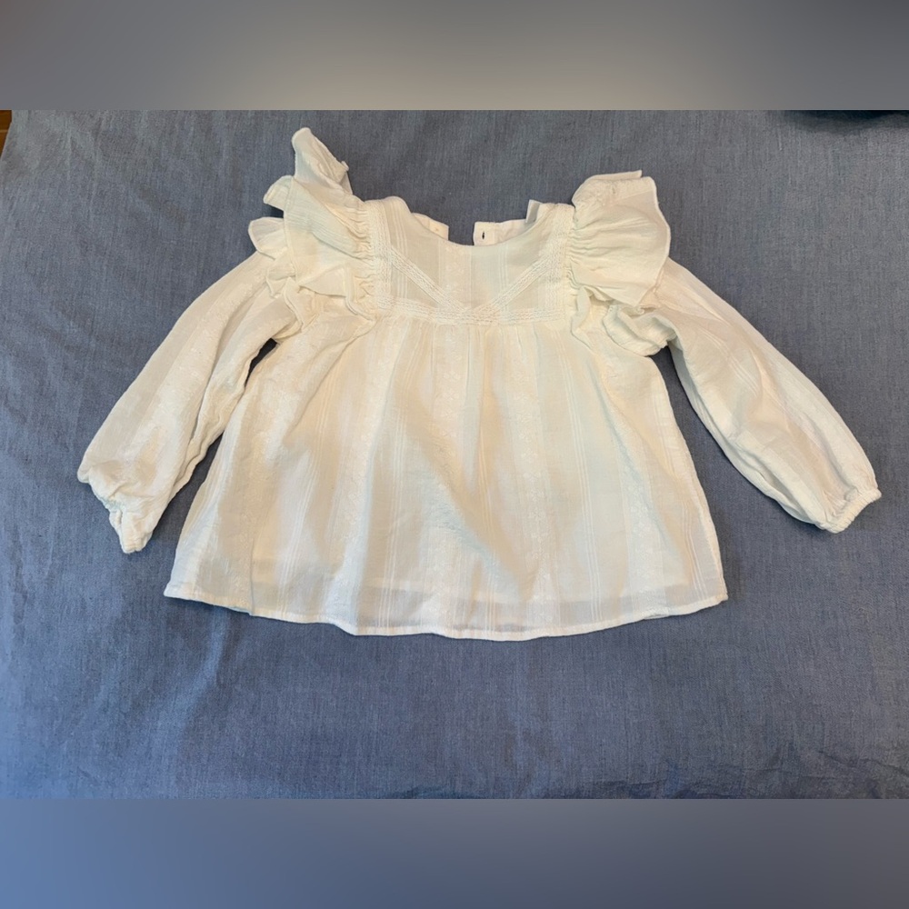 Zara White Ruffled Kids Top with eyelet detail
